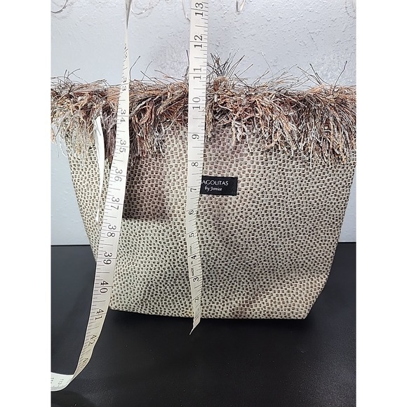 New Bagolitas Medium Fringe Tweed Natural Purse Bag‎ Art-to-Wear Lagenlook - Picture 5 of 7